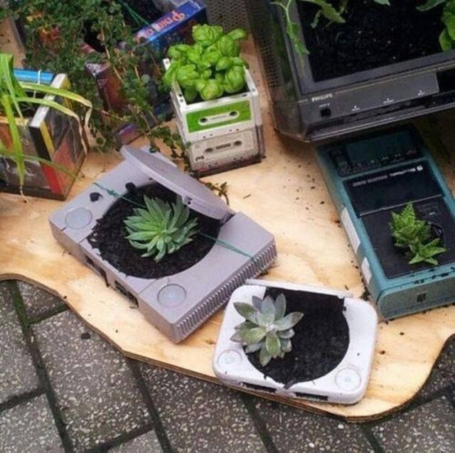 Consoles de jeu recyclées en bacs à plantes